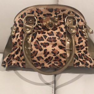 BJ Animal Print & Bronze Patent Leather Handbag